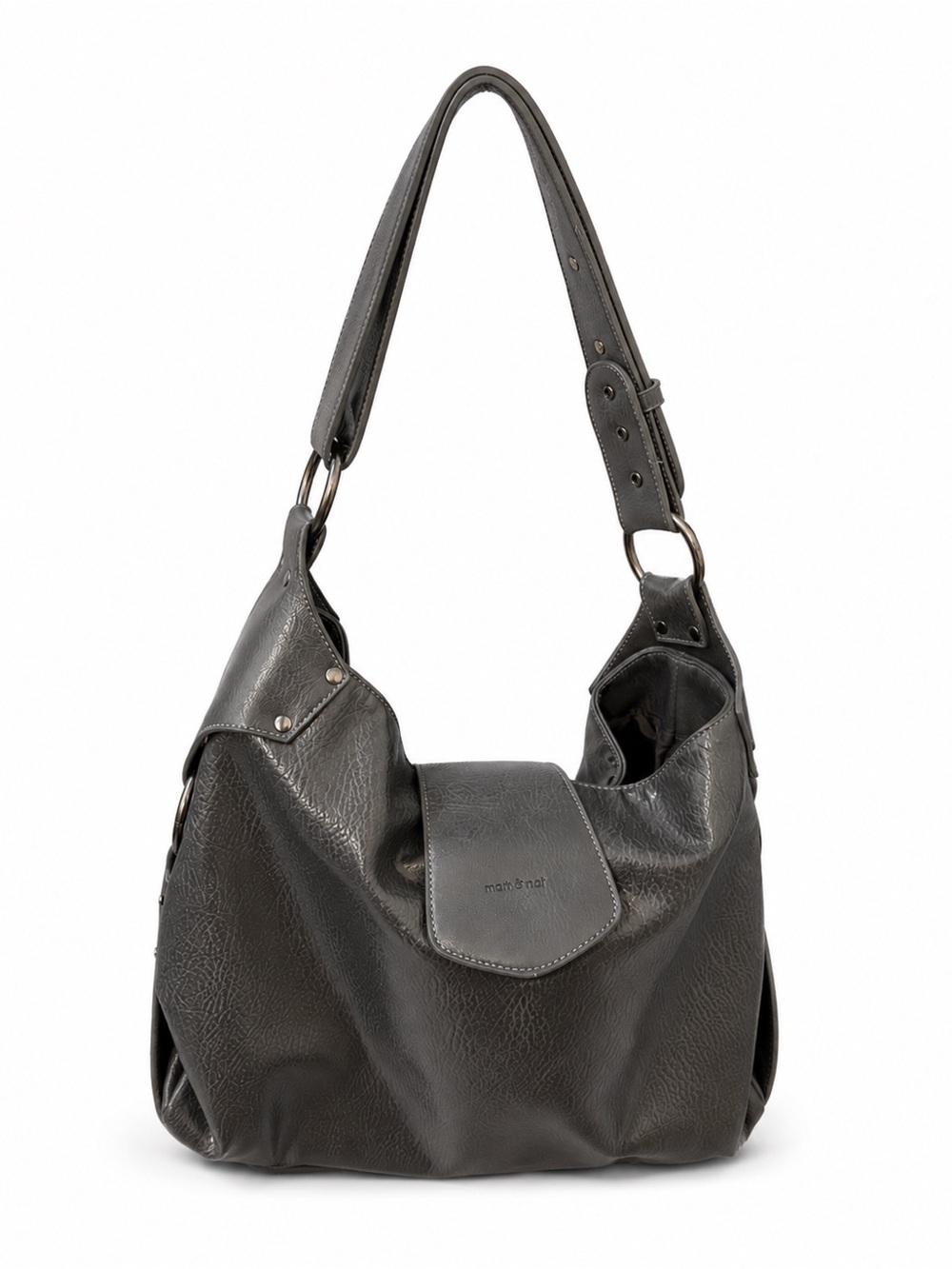 Classic Charcoal Grey Leather Shoulder Bag - Women